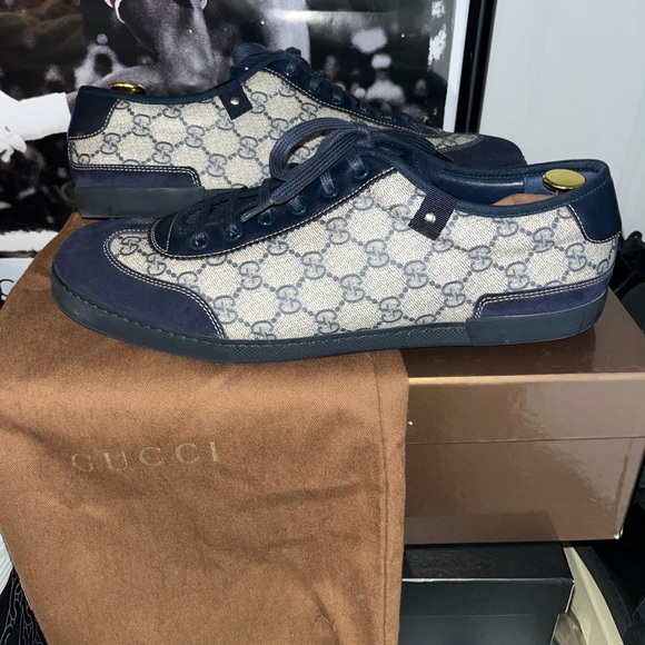 2003 Gucci GG Monogram Blue Suede Low Sneakers - Picture 1 of 10